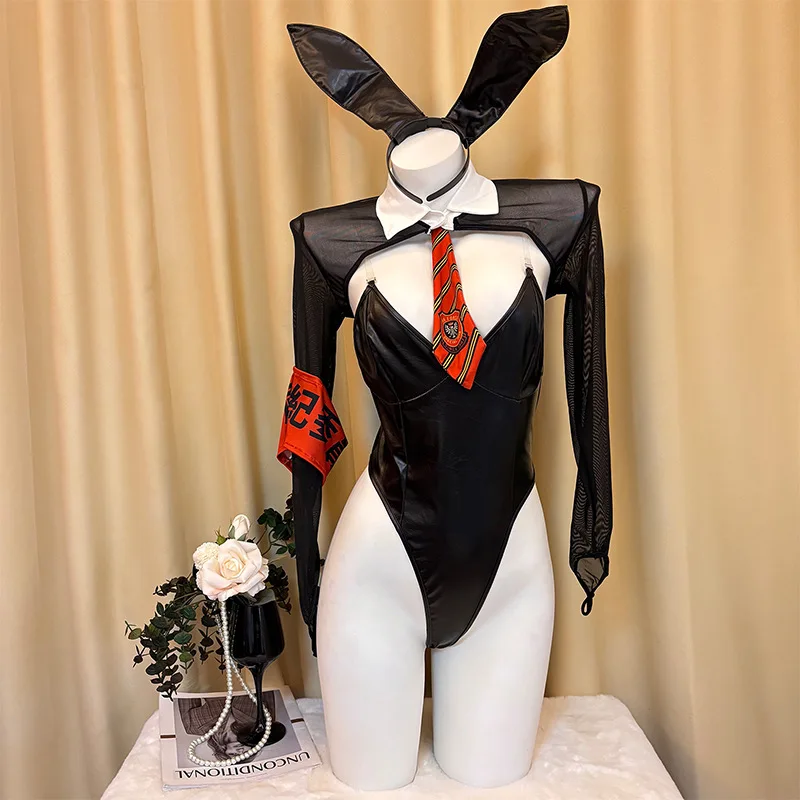 

Japanese Anime Student Judgement Uniform Bunny Girl Leather Bodysuit Outfit Cosplay Costumes