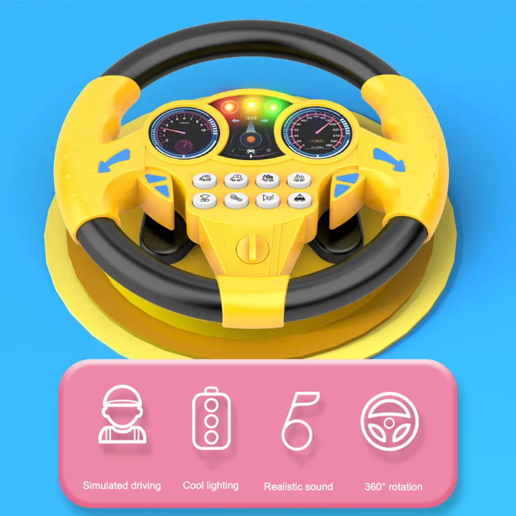 Jouet de volant de simulation d'électronique brillant amovible, poignées avec lumière, jouets vocaux pour enfants, poussette précoce