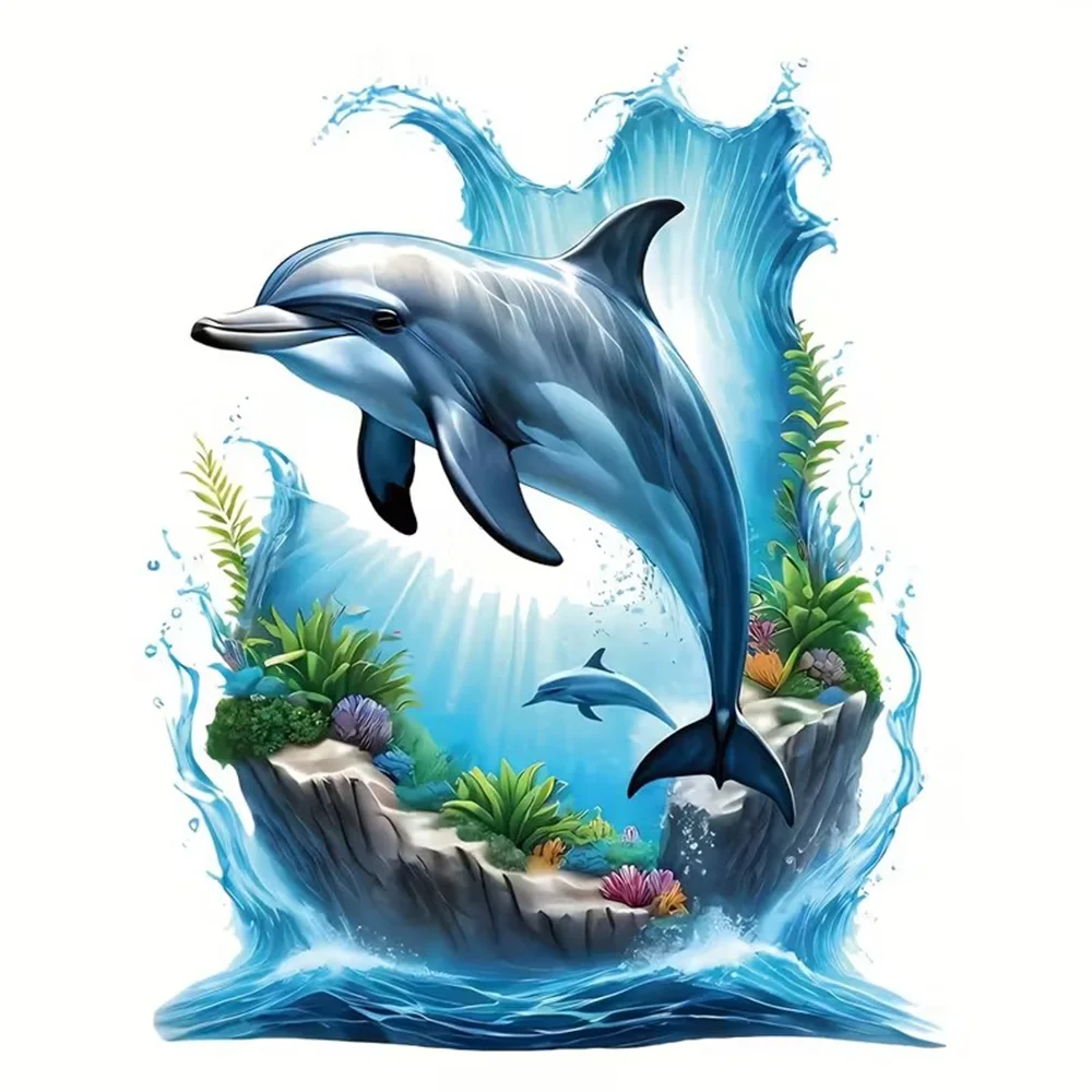 Dolphin Wave Self-Adhesive Vinyl Decal, Used for Car Windows, Bumper, Laptops, Waterproof Exterior Car Accessories
