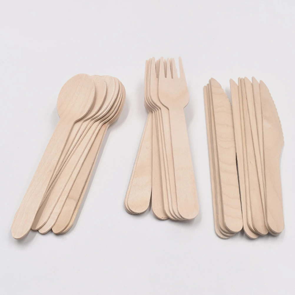

100 Pcs Disposable Wooden Knife and Fork Spoon Serving Utensils Party Supplies Child