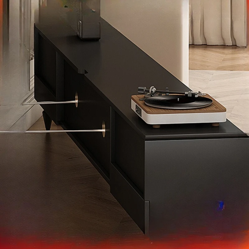 

Retro TV cabinet coffee table combination floor legless living room TV background wall rock slab floor cabinet