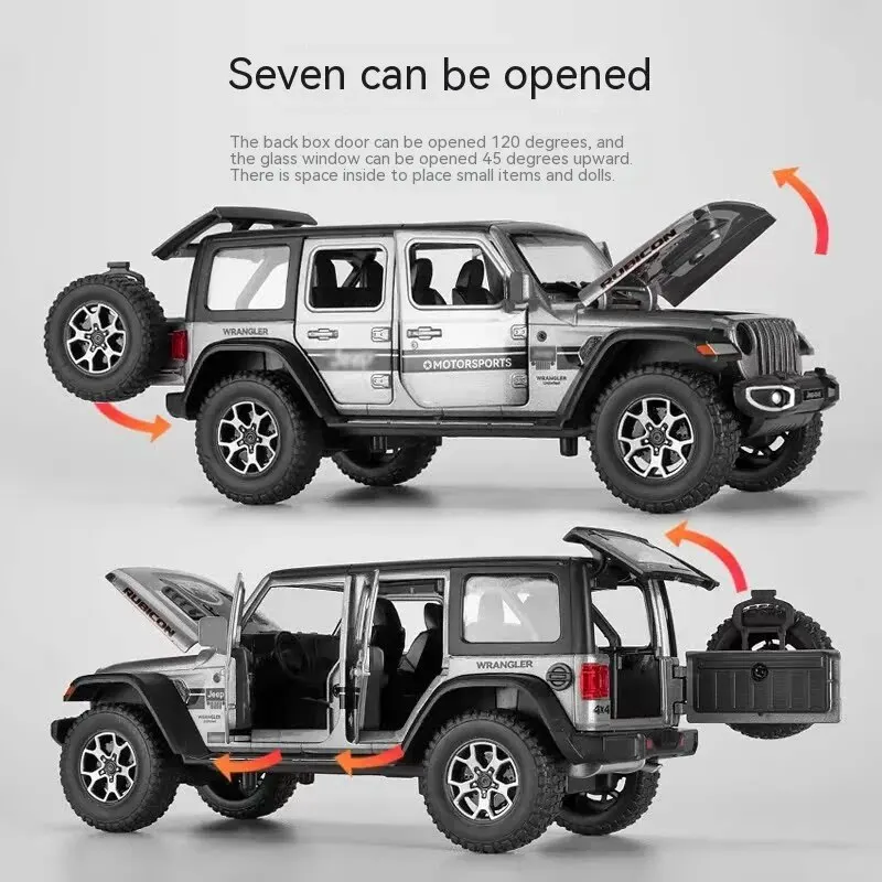 1:22 Model Wrangler Diecast Toy Car Model, Scale Metal Alloy Vehicle for Kids Boys Girls Adults, Doors Open,Gifts Gray