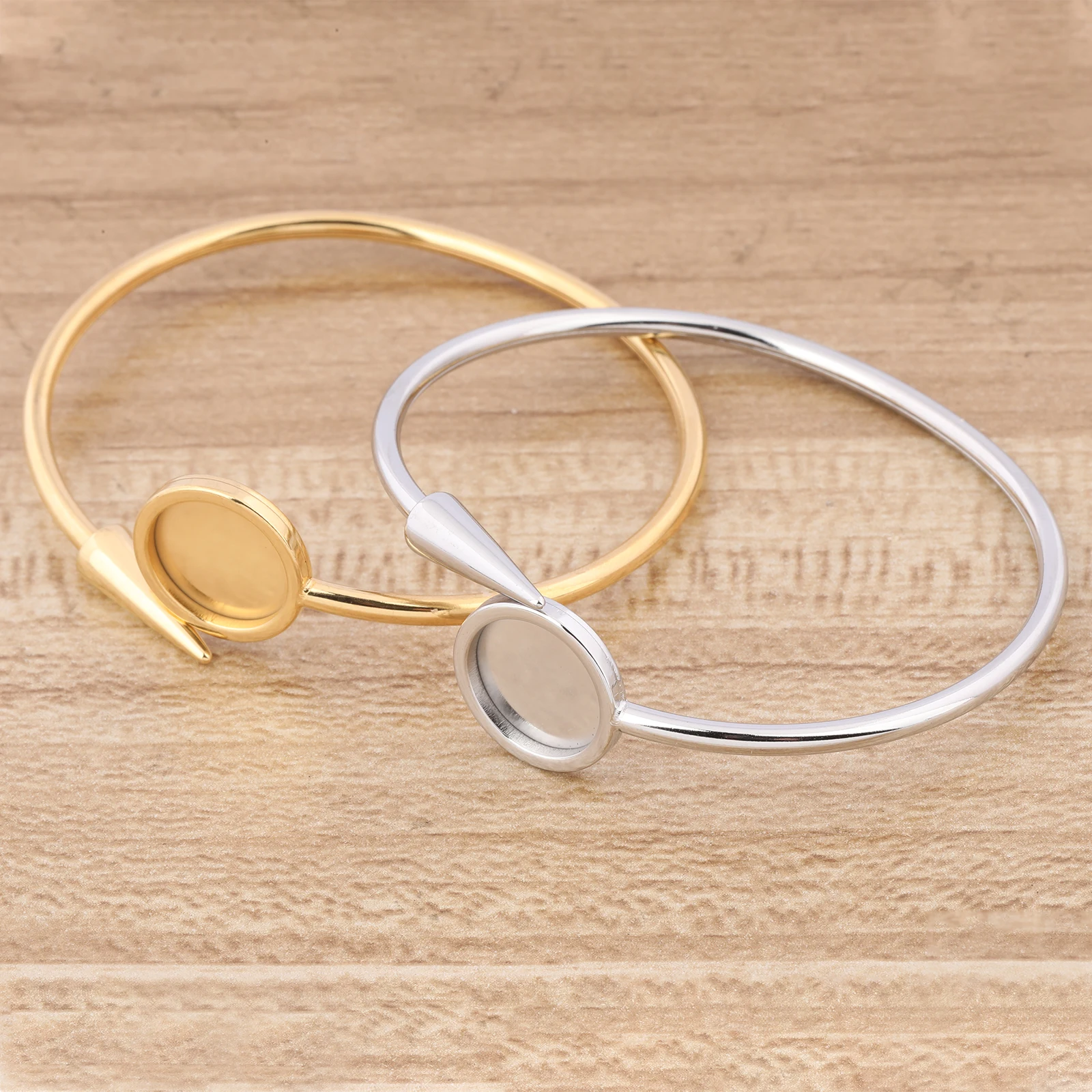 2pcs Stainless Steel Fit 12mm Cabochon Bracelet Base Blanks Diy Cuff Bangle Bezel Settings Bendable For Jewelry Making