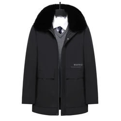 2023 Winter Coat Men's thickened cotton jacket Detachable fur collar Mid length cotton jacket with windproof and warm design