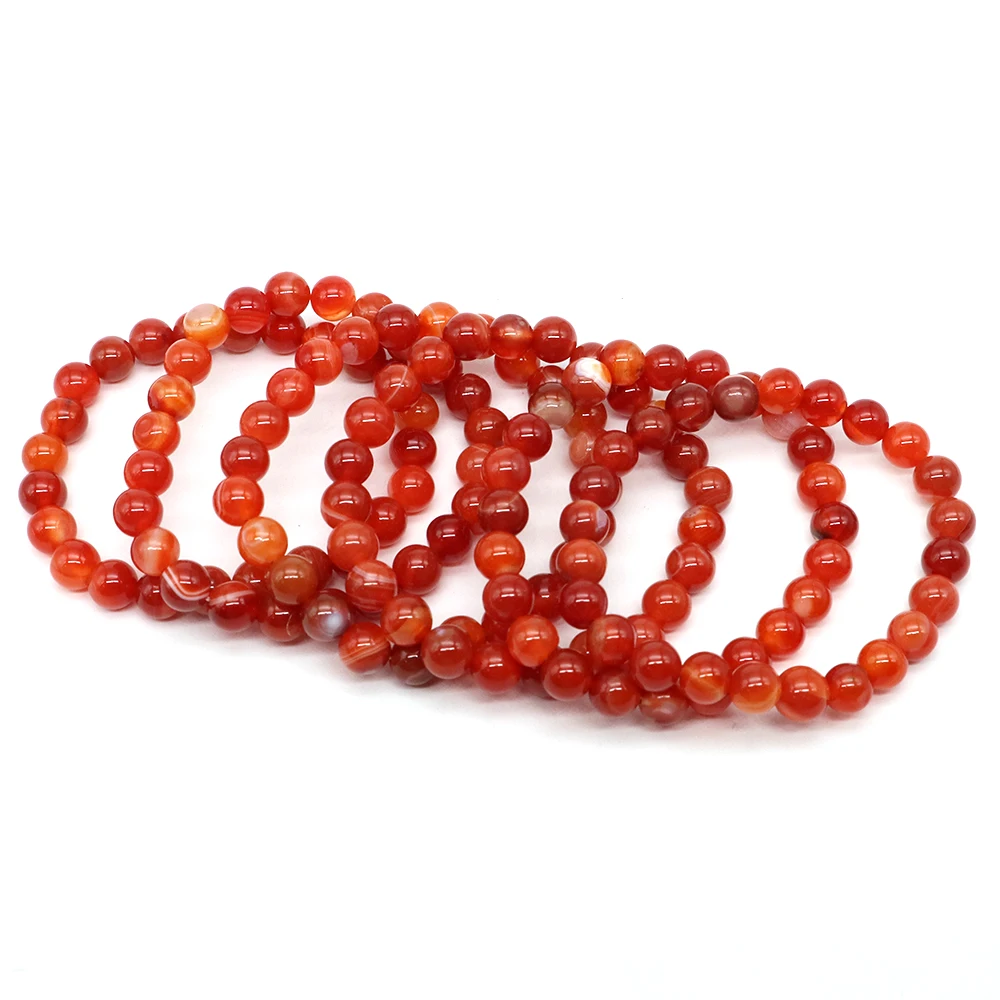 Fashion Natural Red Stripe Agate Bracelet Men and Women Yoga Meditation Charm Jewelry Healing Elastic Rope Couple Bead 6/8/10mm