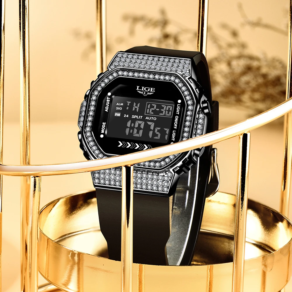 LIGE Diamond Dial Watch Women Watches Ladies Silicone Quartz Women's Bracelet Watches Female Clock Relogio Feminino Montre Femme #6
