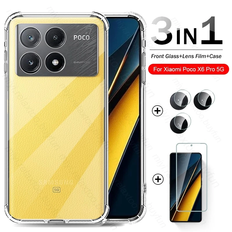 Защитное стекло для камеры 3To1 для Poco X6 Pro 5G, защитные пленки для экрана PocoX6 Poko Little X 6 Pro X6Pro 6X, прозрачный мягкий чехол из ТПУ