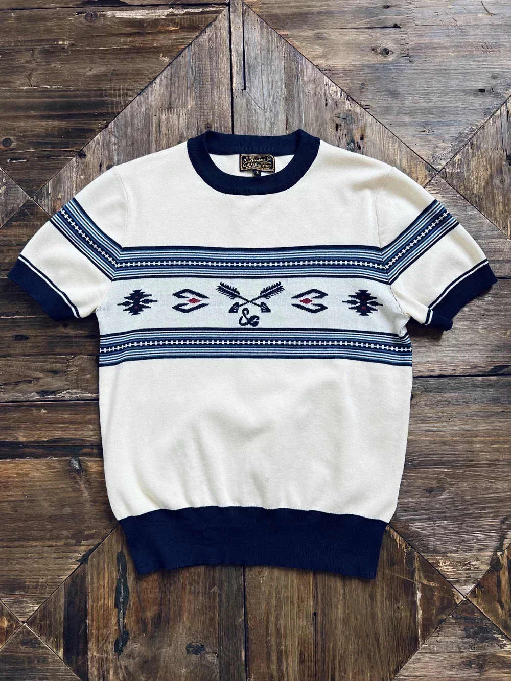 

Tailor Brando Американская винтажная вязаная футболка в стиле ретро с короткими рукавами Navajo и ковбой унисекс