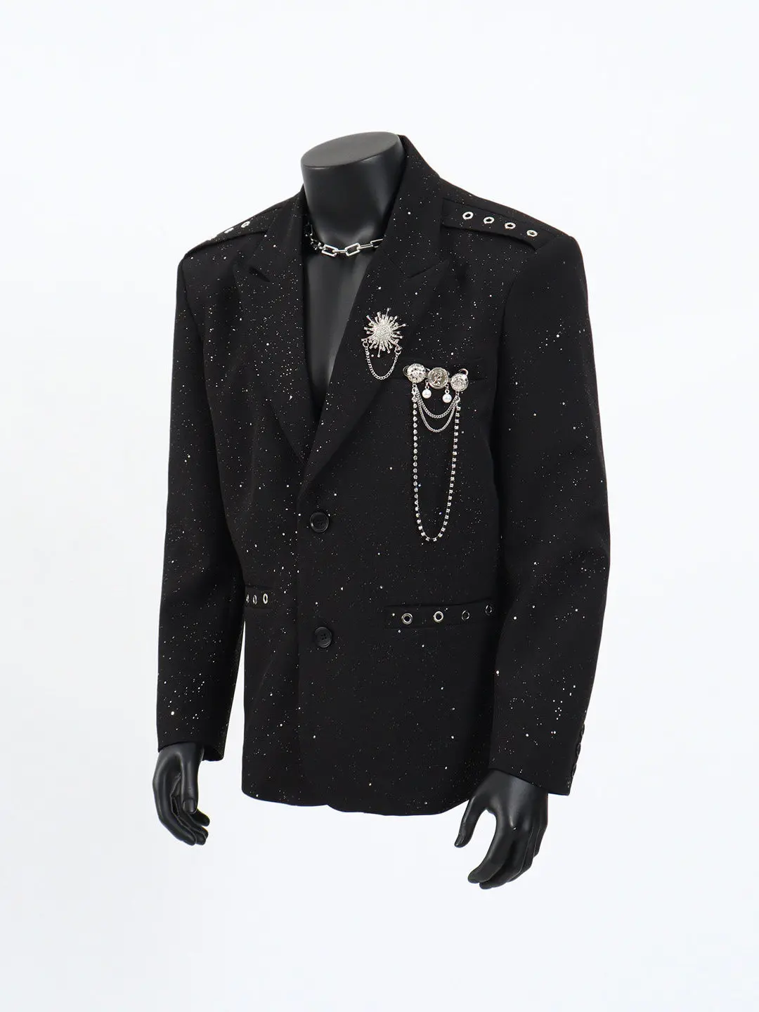 

Мужской повседневный пиджак Bla Metal с металлическим значком на лацкане, весенне-осенний, модный, свободного кроя, универсальный, молодежный, из полиэстера, с воротником-стойкой