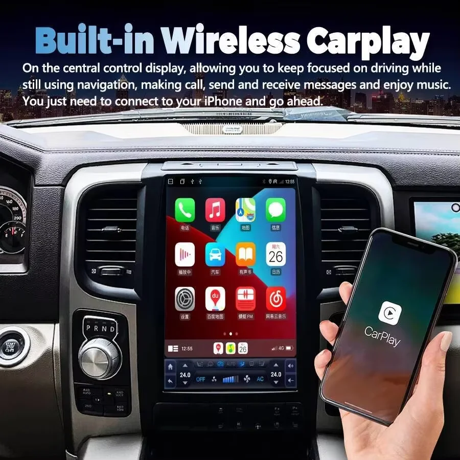 راديو سيارة أندرويد لدودج رام 1500 2500 2014-2018 مع بلوتوث 13 بوصة نظام تحديد المواقع للسيارات نافي كاربلاي الوسائط المتعددة + شاشة مساعد الطيار #3