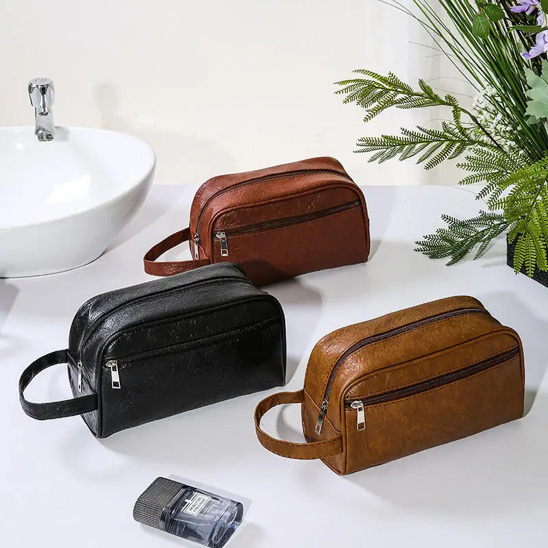 الرجال المحمولة السفر مستلزمات التجميل حقيبة التخزين بولي PU سعة كبيرة حقيبة مستحضرات تجميل منظم مستحضرات التجميل للذكور سستة حقائب اليد