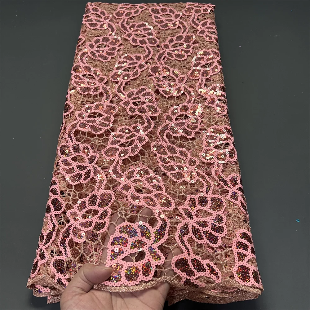 

Нигерийское кружево из тюля 2026, 5 ярдов, французский гипюр с 3D-вышивкой пайетками для свадебных и вечерних платьев, африканская свадебная ткань