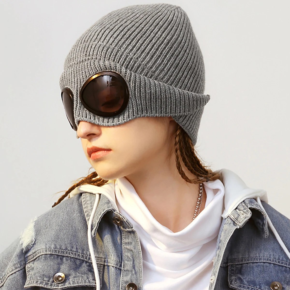 Winter Windproof Warmer Ski Beanies Hat Unisex Men Women Knitted Hat with Goggles Soft Warm Anti-slip Ear Protection Garros Caps