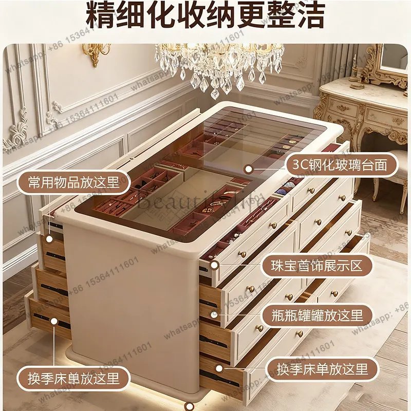 Customization French Light Luxury Household Cream Style Storage Cabinet Double-sided Zhongdao Jewelry Cabinet