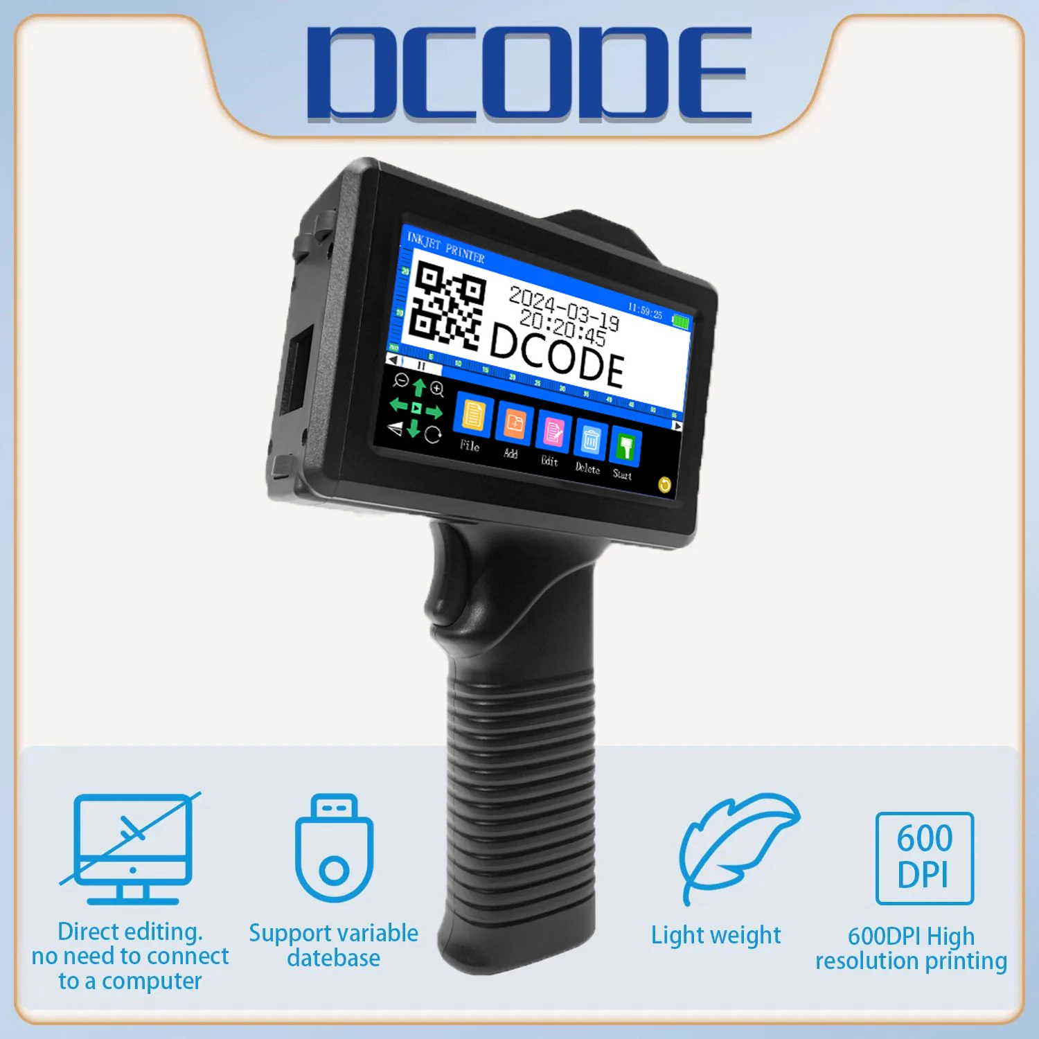 

DCODE 1780PLUS 12.7MM Thermal Inkjet Printer Text QR Barcode Batch Number Logo Label Print Portable Printer with Fast-Drying Ink