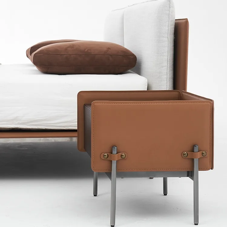 Italian minimalist high-end solid wood bedside table saddle leather bedside cabinet
