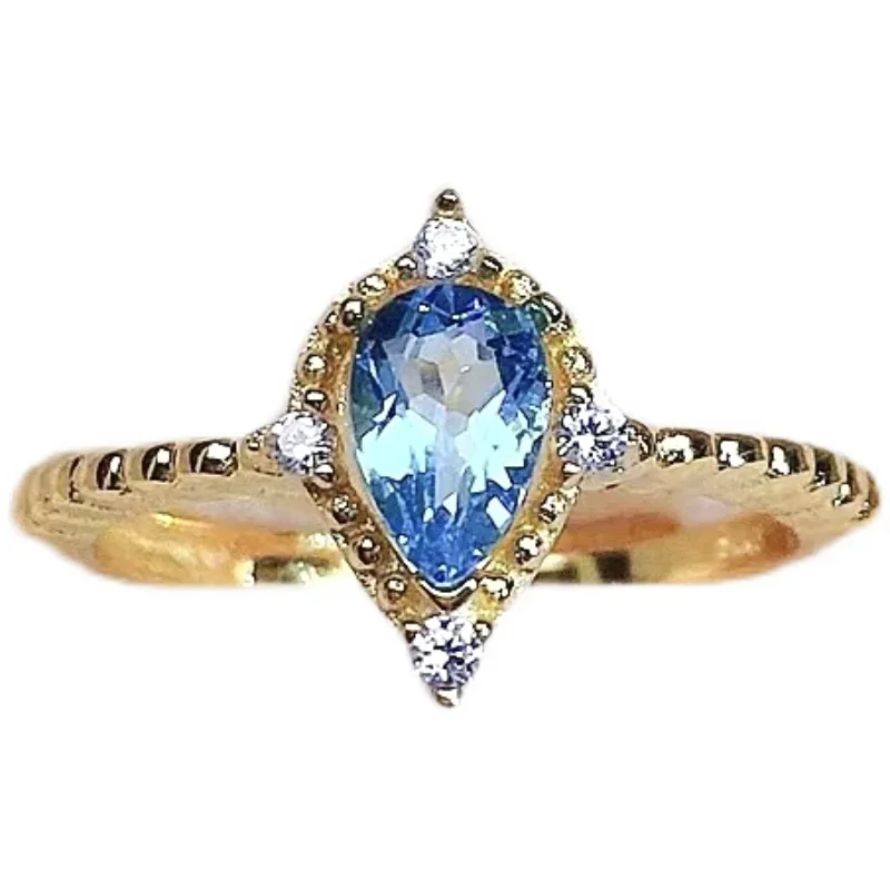 لطيف الفضة تاج الدائري لفتاة شابة 4 مللي متر * 6 مللي متر VVS الصف الطبيعي توباز خاتم فضة الصلبة 925 الفضة توباز مجوهرات #5