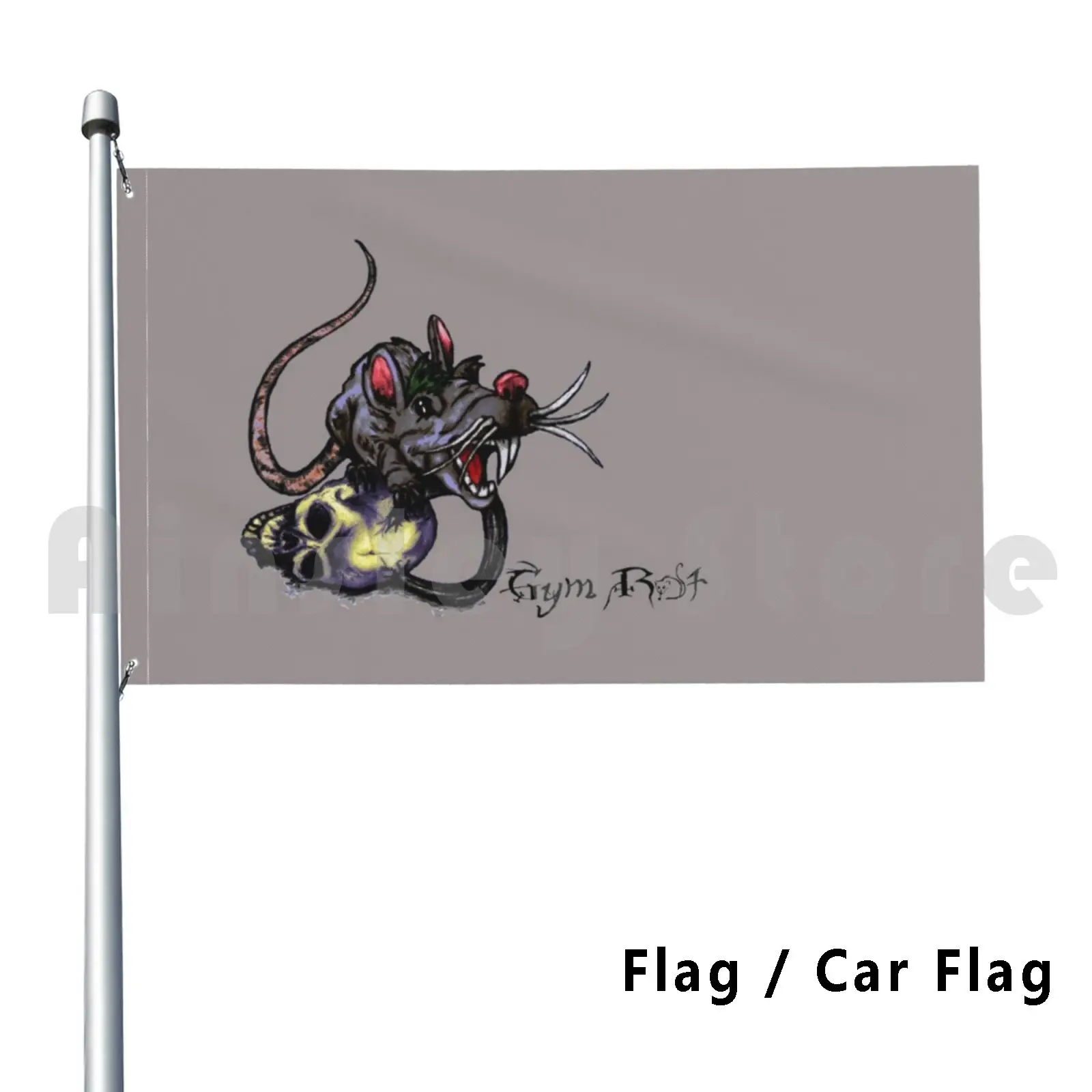 Gym Rat With Kettlebell Skull Flag Car Flag Funny Barbell Gym Rat Gym Workout Powerlifter Strongman