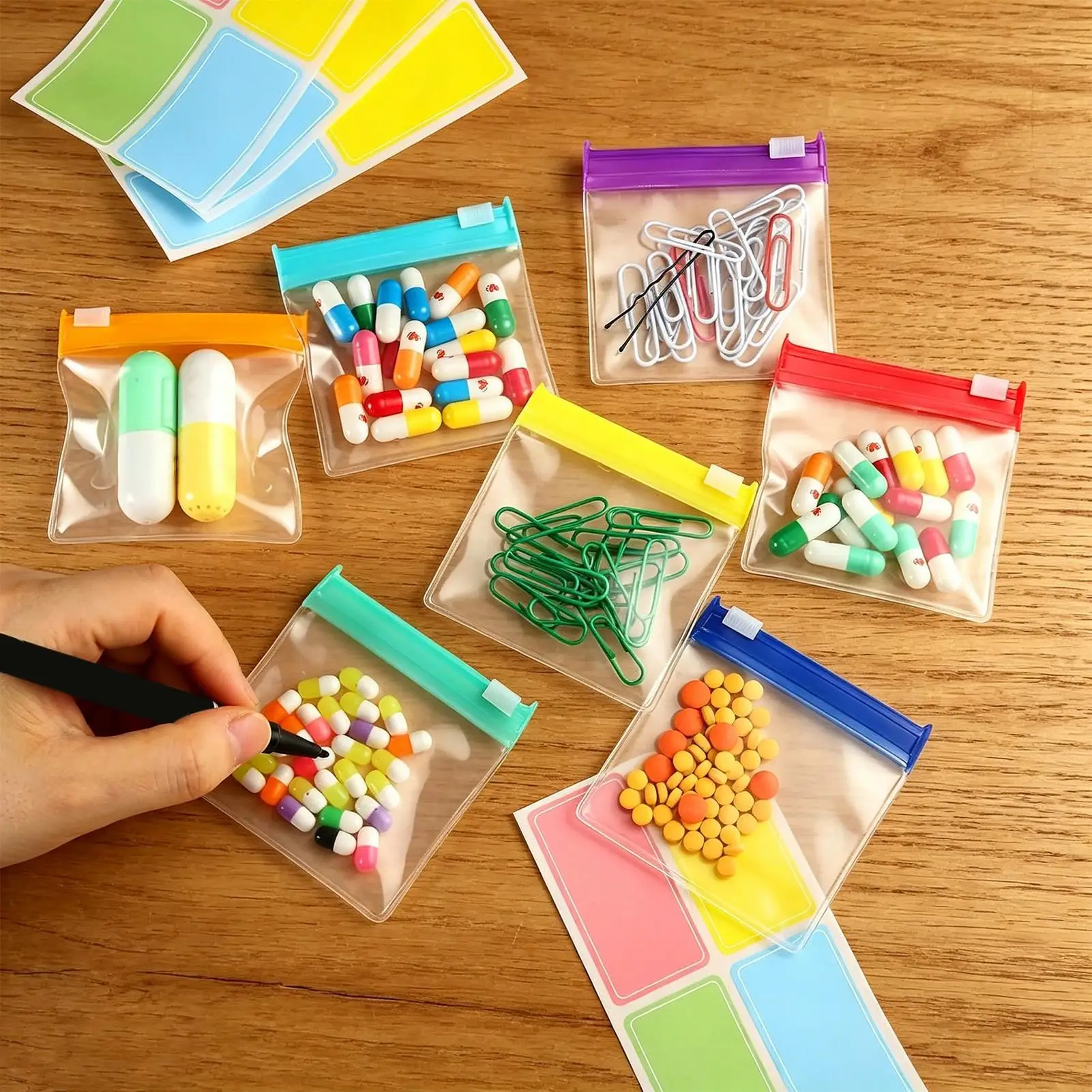 7pcs Pill Pouch With Slide Lock 7 Colors Waterproof Clear Portable Zippered Pill Pouch For Home Office Dormitory Business Trip