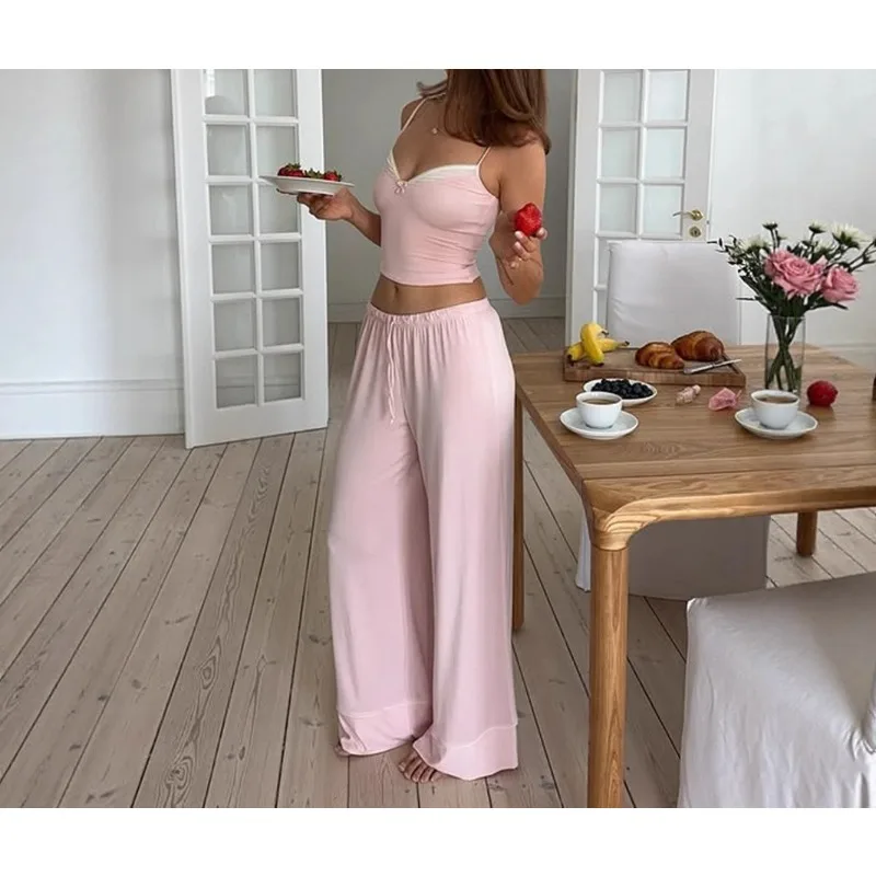 

Fake Two-piece Panelled Suspender Top Elasticated Waist Trousers Women's Two-piece Set