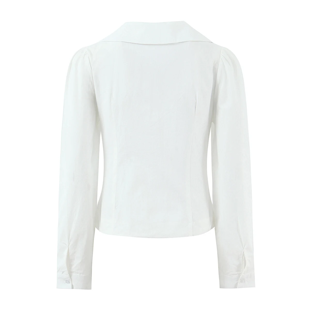 Zoete lente witte Peter Pan kraag lange pofmouwen dames single-breasted knoppen slanke taille korte blouse tops CHIC
