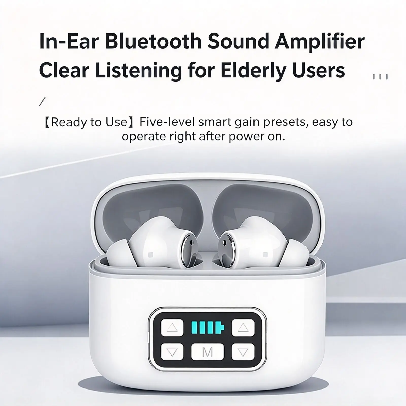 Wireless TWS Sound Amplifier Earbuds For Seniors Remote Adjustable Volume Feedback Suppression Long Playtime Bluetooth Earphone