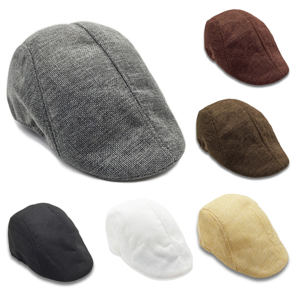 

Stylish Lightweight Mens Womens Flax Beret Hat British Style Sunscreen Cabbie Driving Cap Grey