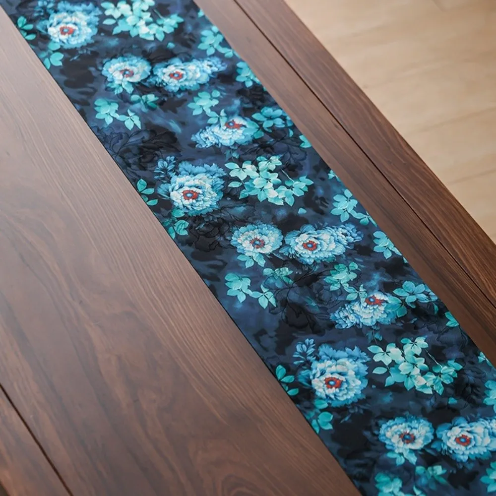 Vintage Zen Table Runner Chinese Style Waterproof Tea Ceremony Table Runner Handmade Double Sided Long Tablecloth