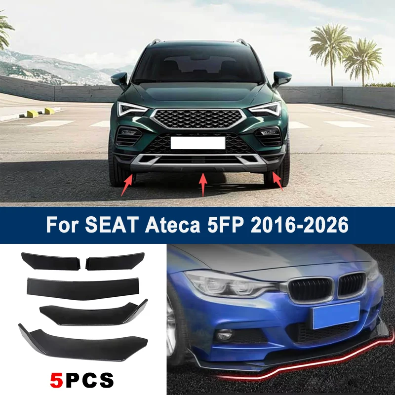 

5Pcs Adjustable Sectional Front Bumper Lip Spoiler Splitter For SEAT Ateca 5FP 2016-2026 2017 Car Exterior Modification Parts