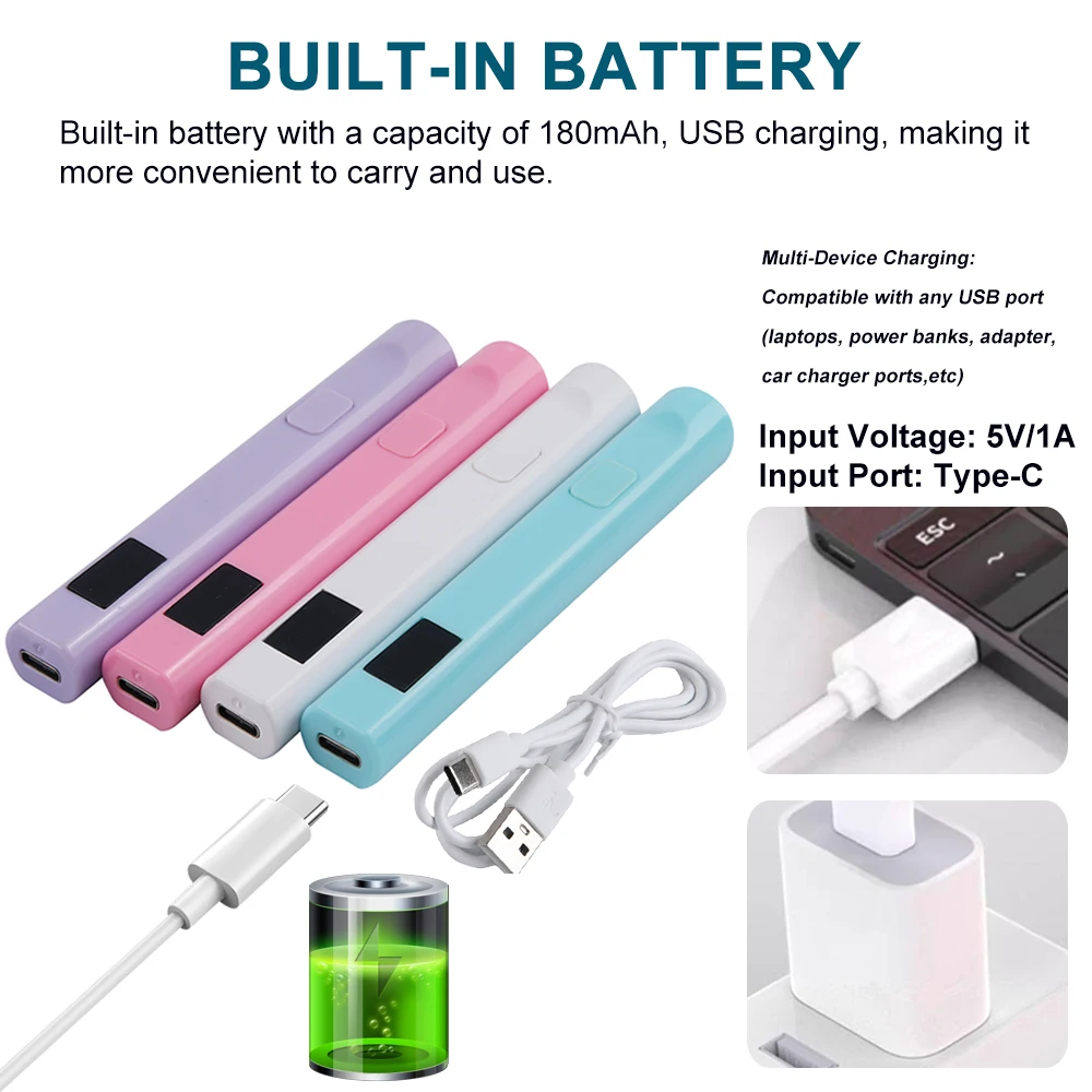 مصباح أظافر محمول، مصباح LED محمول بالأشعة فوق البنفسجية قابل لإعادة الشحن عبر USB للتقليم، مصباح معالجة طلاء الأظافر الصغير من الجل للسفر المنزلي