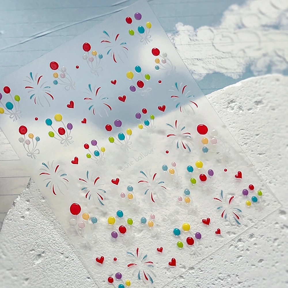1 Sheet Cute Colorful Balloons Nail Art Stickers Decal Bright Firework Pattern Nail Sticker The New Year's Manicure Decor Slider