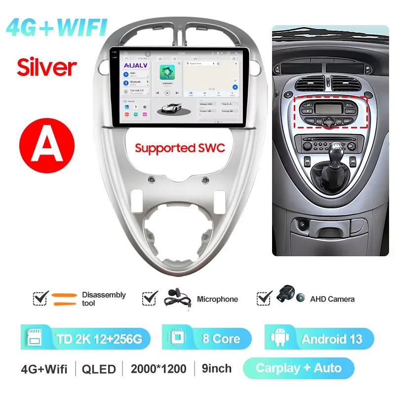 QSZN 2 Din Autoradio Voor Citroen Xsara Picasso 1999-2010 WiFi + 4G Multimedia Video Player Stereo GPS Navigatie Draadloze Carplay