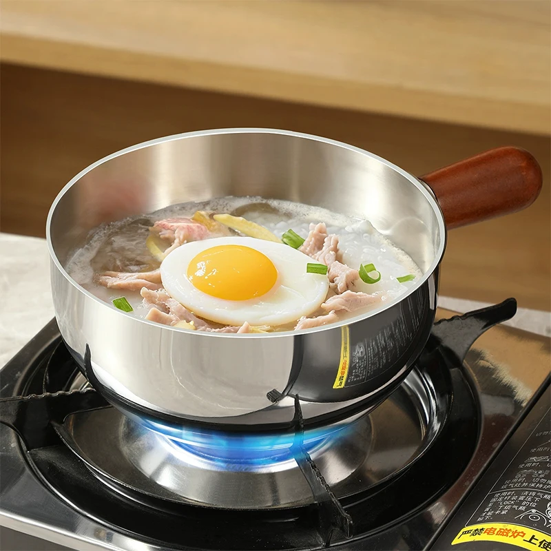 Stainless Steel Milk Pot With Wooden Handle Compact Cooking Pot For Frying Eggs And Heating Milk Made Of Stainless S-New