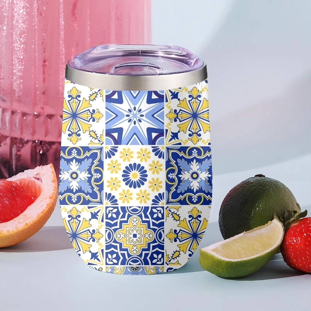 

Cyan Bohemian Style Vacuum Flasks 12oz Insulated with Lid Double Wall Vacuum Stainless Steel Cup Hot & Cold Drink Mug Gift