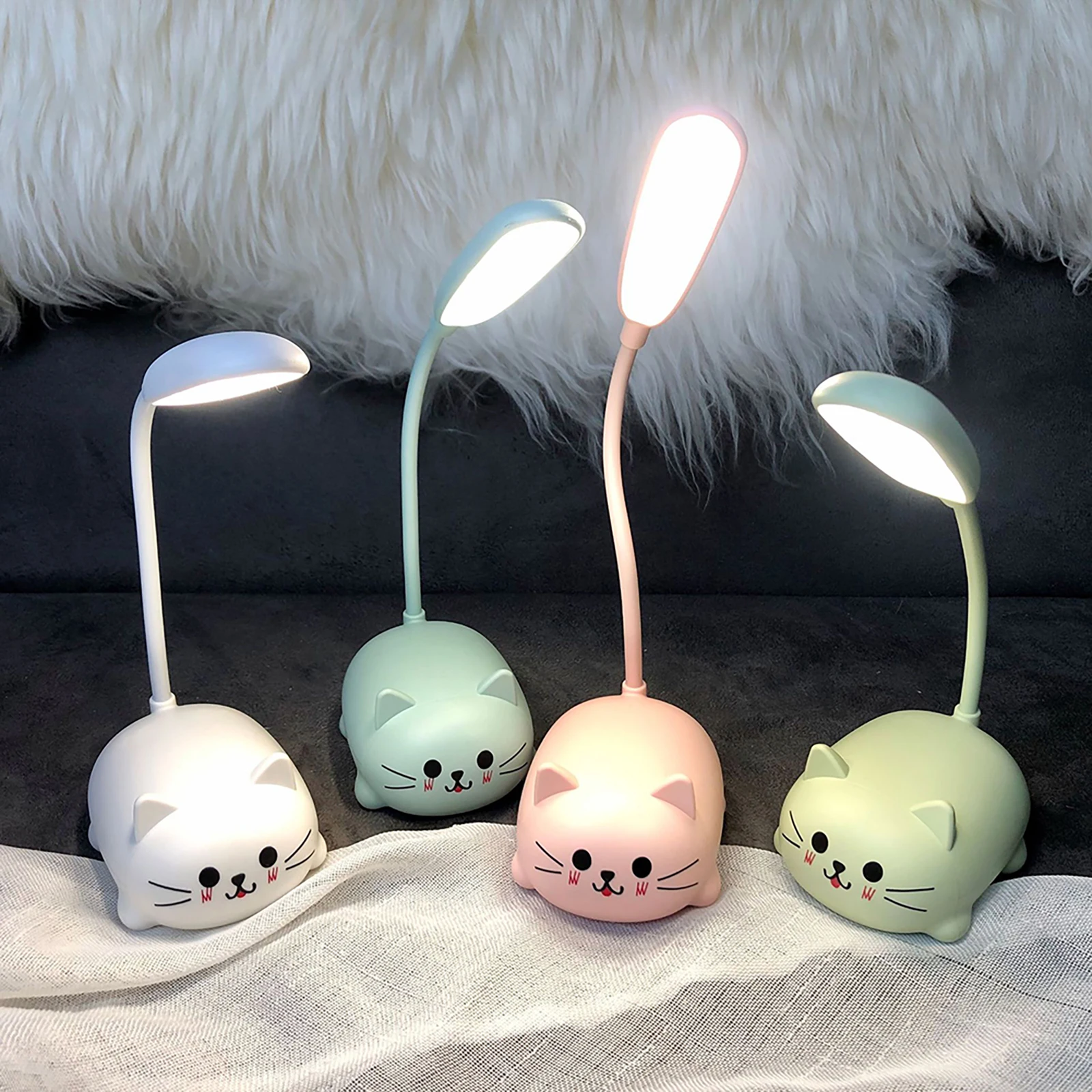 USB LED Table Light Foldable Cute Cat Eye Protection Lamp Rechargeable 400mAh Adjustable Gooseneck Kids Gifts for Bedroom Office