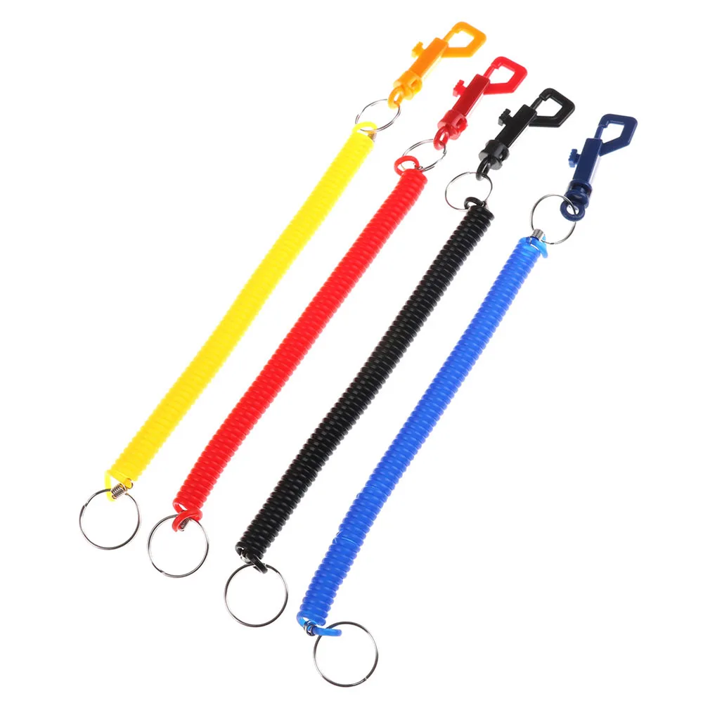 Coil Springs Keychain With P Buckle Stretchy 2M High-quality Thick Plastic Retractable Elastic Expansion Rope Key Ring Wholesale