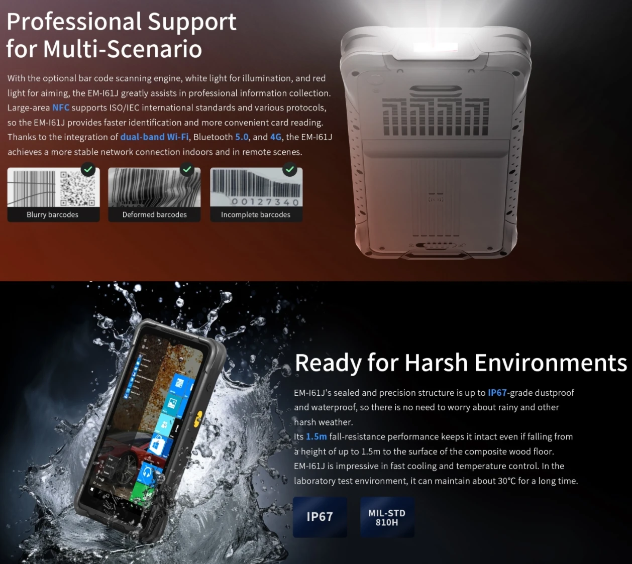 كمبيوتر صغير يعمل بنظام Windows مقاس 6.5 بوصة Intel N5100 8GB + 128GB 4G WIFI Bluetoth GPS IP67 وعرة المساعد الشخصي الرقمي المحمول هانيويل 1D/2D ماسح الباركود #4