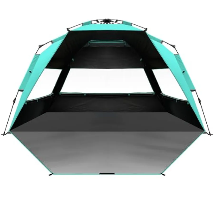 

Beach Tent for 4 Person Use, Polyester Fabric with Blackout Shelter Technology, Green Color, UPF 50+ UV Protection and 9.5mm Th