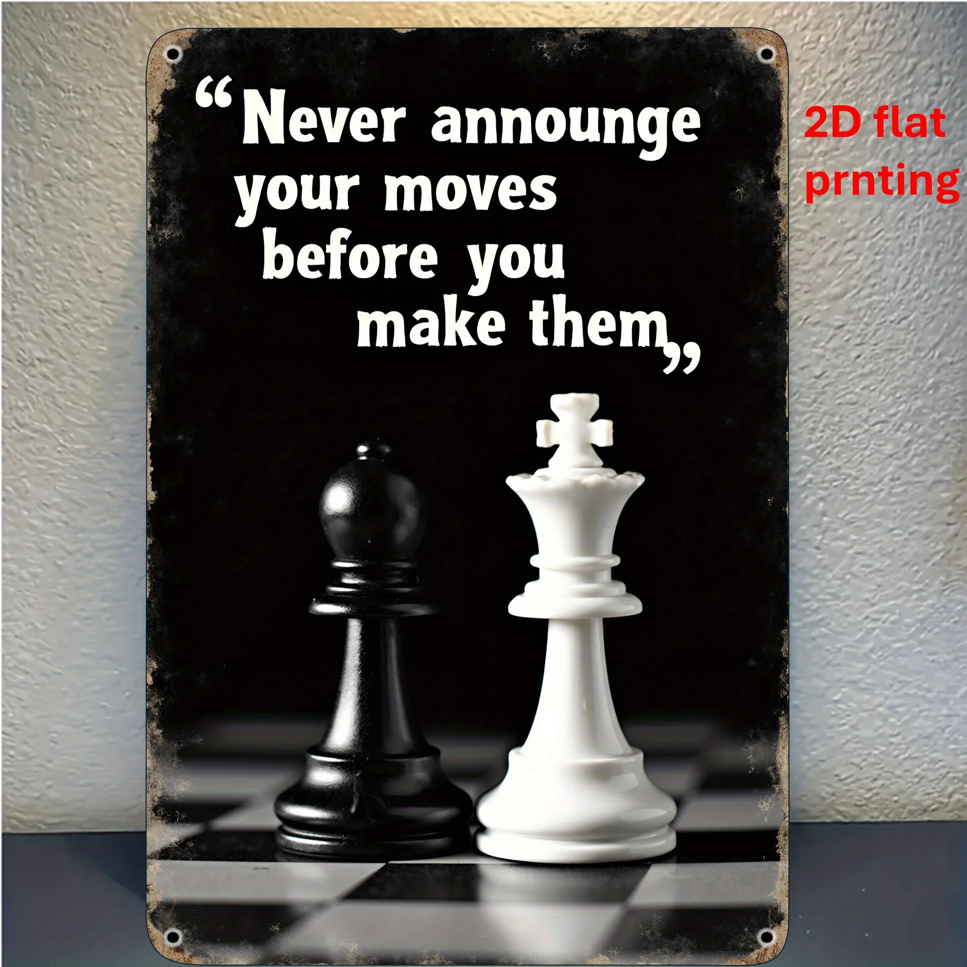 Vintage Chess King & Queen Metal Wall Art with Inspirational Quote -  Iron Retro Checkered Board Decor for Home, Bar, Cafe, Gara