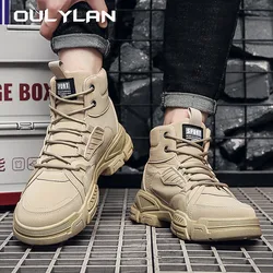 Outdoor Work Boots Trendy 2024 Spring New Leisure Shoes for Men Fashion Leather Boots British High Top Men's Footwear