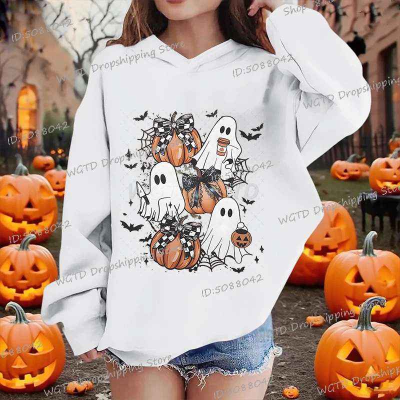 

Vintage Cute Boo and Pumpkin Hoodie Boys Girls Aesthetic Graphic Funny Hoodies Children Autumn Harajuku Pullovers Sweatshirt