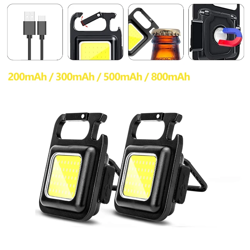 LED Working Light USB Rechargeable Mini Flashlight Portable Bright Keychain Pocket Clip Lantern Outdoor Hiking Fishing Camping