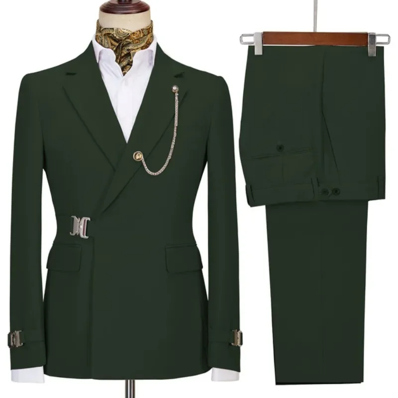 2 piece set Men\'s Suit Single-breasted Dress Formal Slim-fit Notch lapel Party Solid Color Groom Wedding Suit (Blazer + Pants)