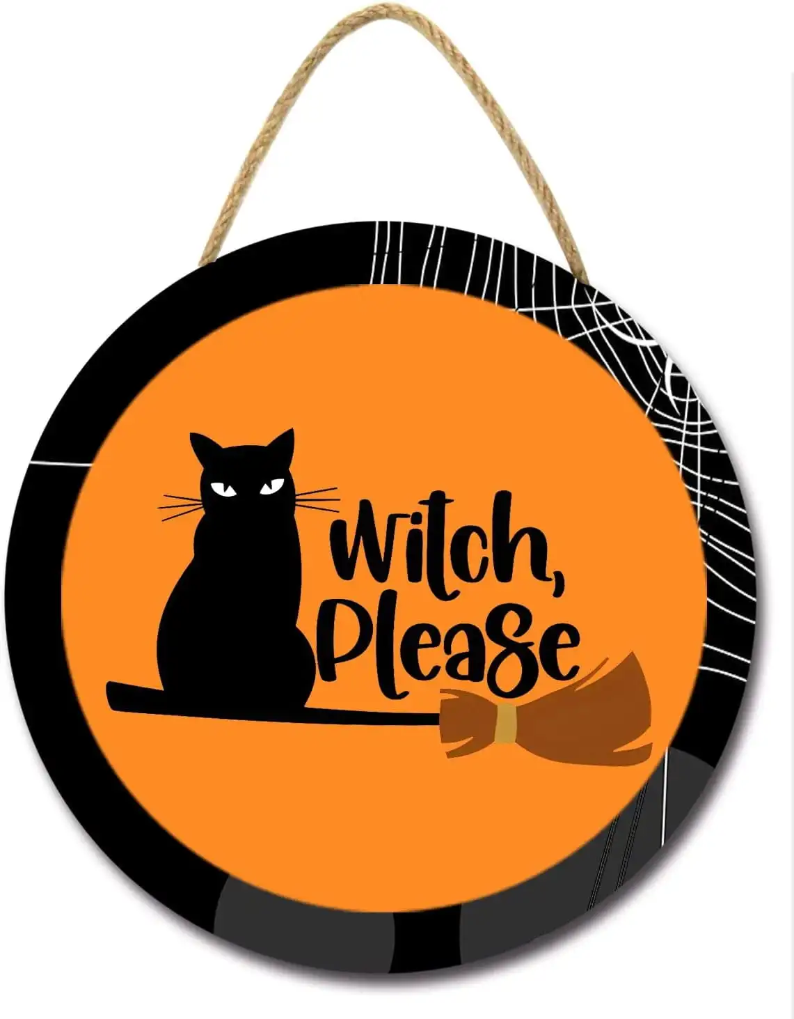 Witch Please Halloween Sign for Front Door Round Wooden Hanging Wreaths for Home Wall Decor Decoration Outdoor Indoor