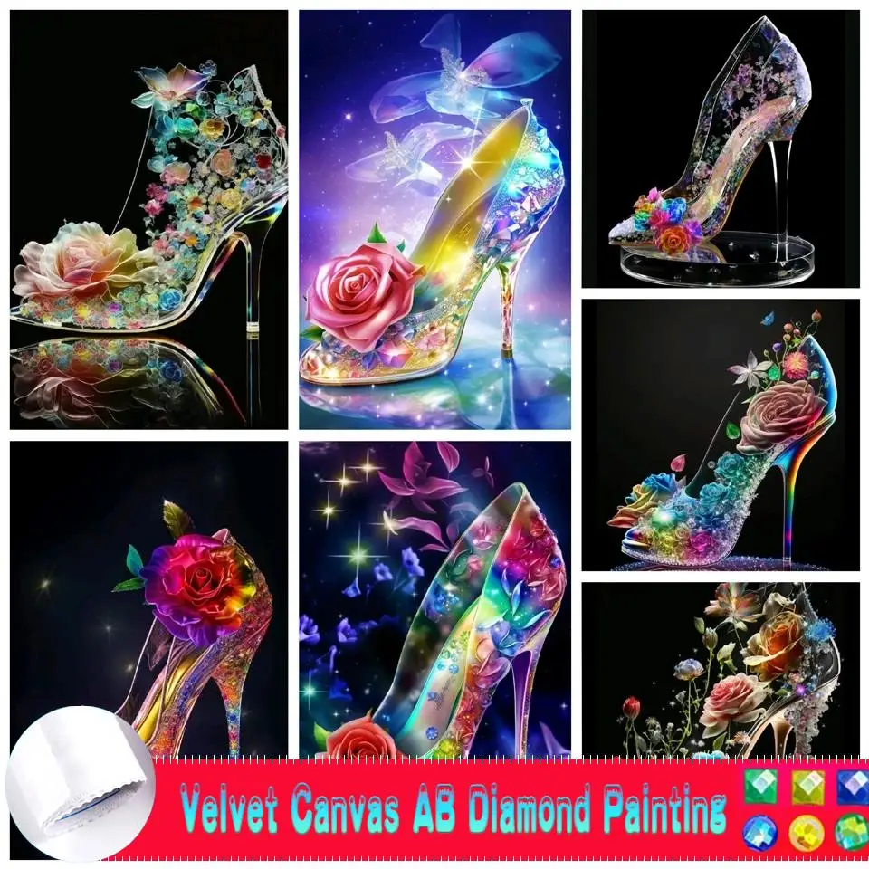 New Arrival AB Velvet Canva Diamond Painting High Heel Flower Diamond Embroidery 5D DIY Mosaic Cross Stitch Home Wall Decor Gift