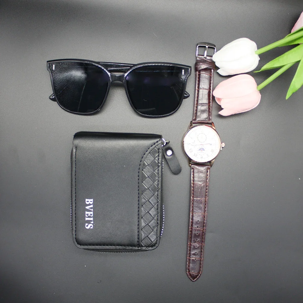 3pcs Set High-end Men\'s Casual Sports Watch Men\'s Glasses Card Case Casual Fashion Gentlemanliness Wristwatch for Sports Outdoor