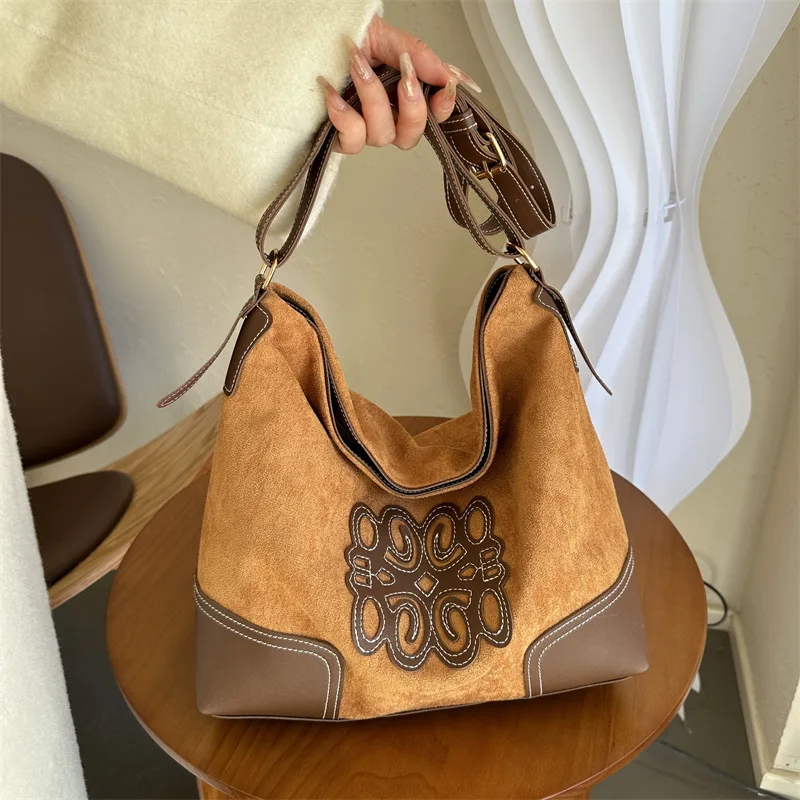 Tote Bags for Women Large Capacity Underarm Bag Ladies Vintage Handbag Female Shoppers Fashion Sticker Design Shoulder Bag Purse