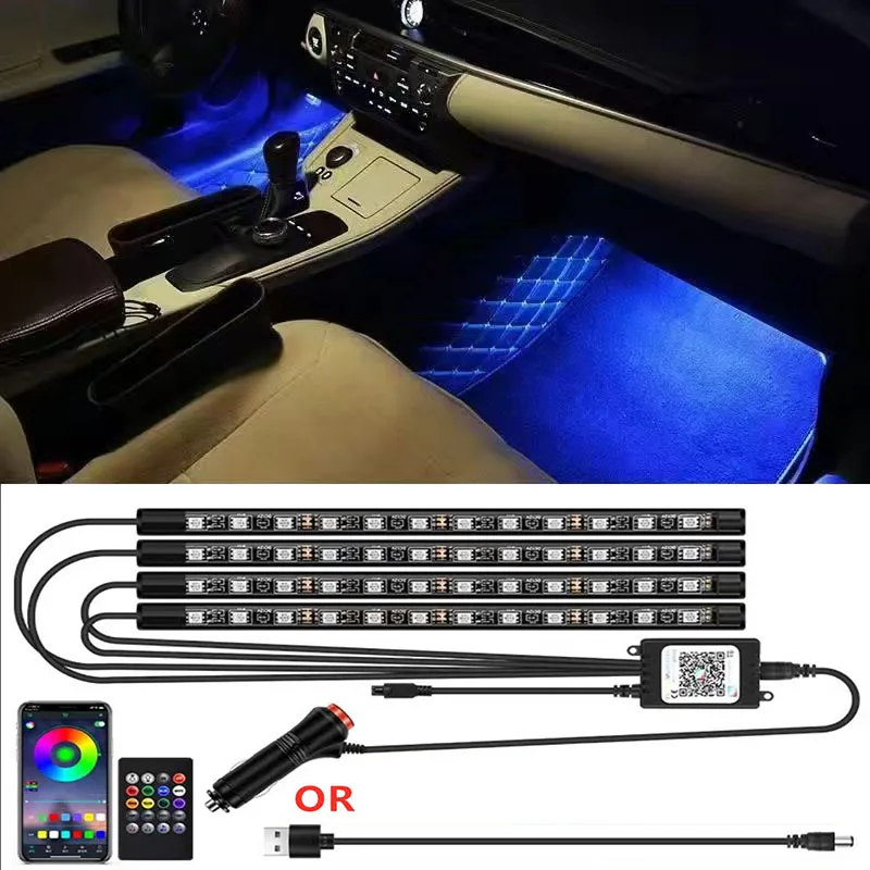 

72 LED Car Interior Ambient Foot Light Auto RGB Atmosphere Decorative Lamp Wireless Remote Music APP Control