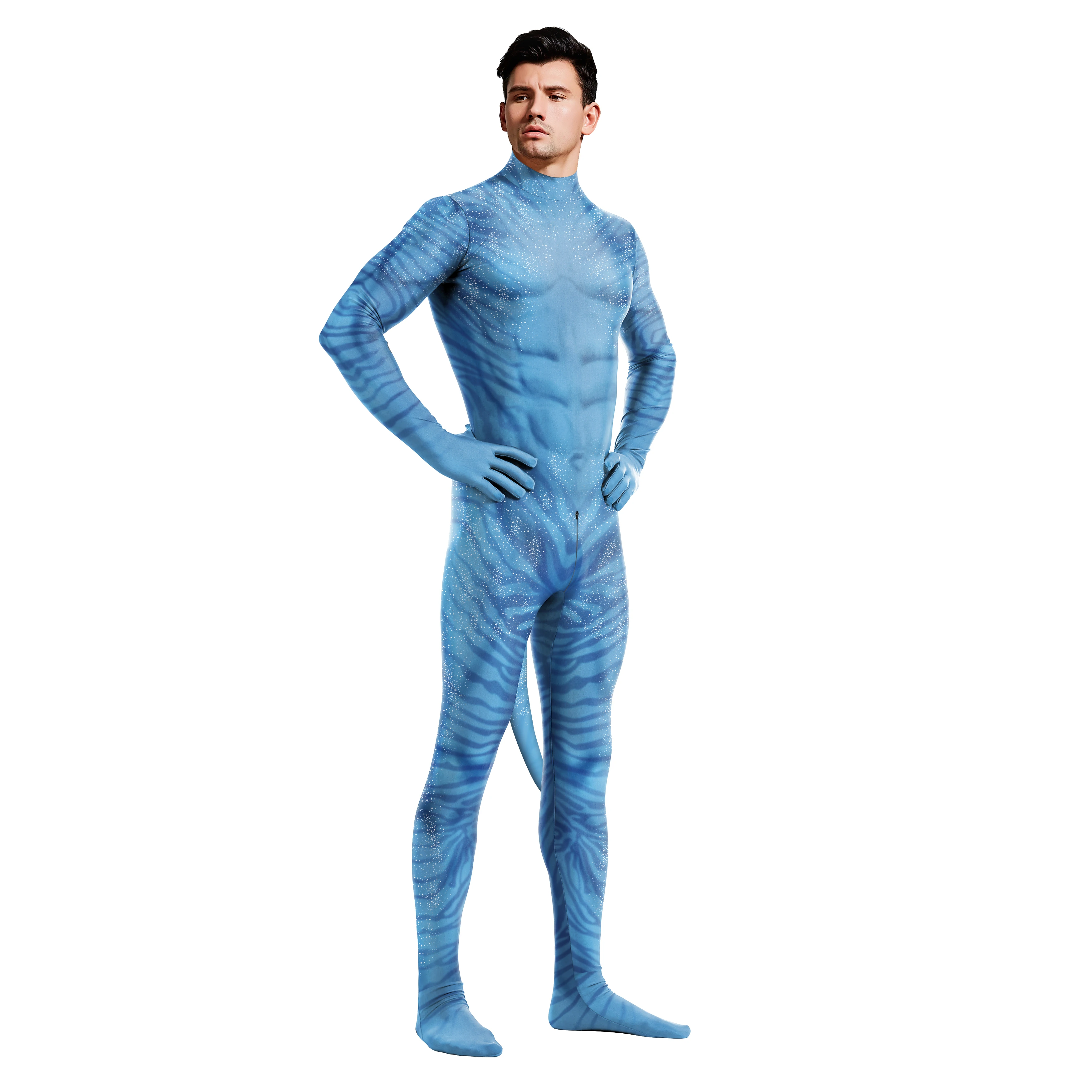 Zawaland Body Costume Unisex Zentai Cosplay Alien con coda abbigliamento donna uomo completo Body Catsuit cavallo cerniera tuta