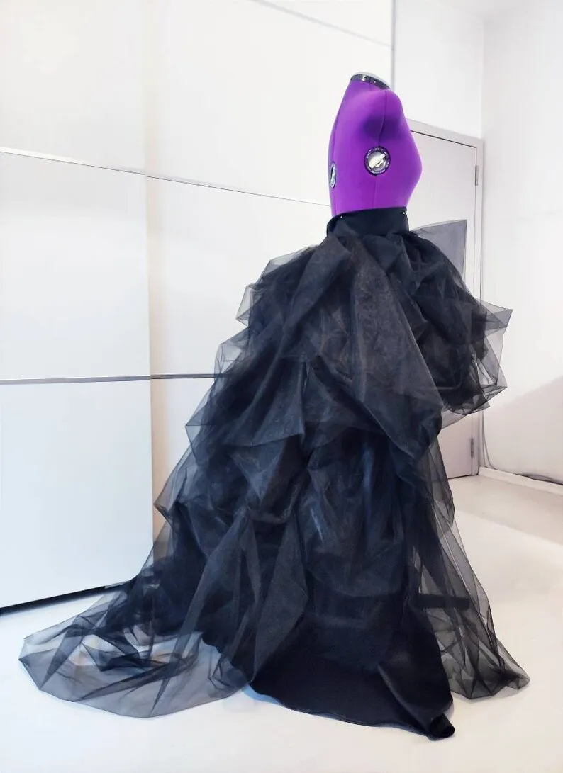 Jupe Longue Noire Faite à la Main avec Doublure en Satin, Tutu Bouffant Plissé en Tulle pour Patients, Idéale pour Mariage